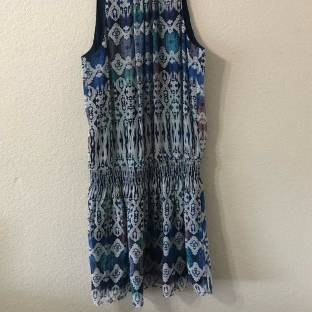 Paris Printed Georgette Mini Dress in Blue White